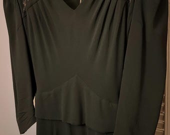 Vintage 1940er Jahre Crepe Forrest grünes Perlenkleid schöner Zustand Aprox Large xl