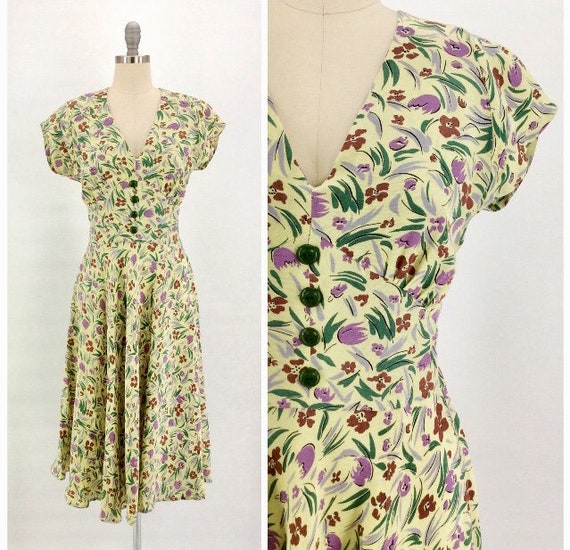 Original Vintage 1940s floral dress, floral swing