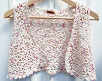 Crochet Seashell Bolero - Cotton Cropped Vest - Hippie Festival Waistcoat - Boho Spring Shrug