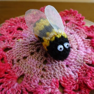 Bumblebee Brooch, Nature Gift, Insect Badge, Handmade Crochet Bumble Bee Pin, Wooly Badge, Novelty Bee Gift