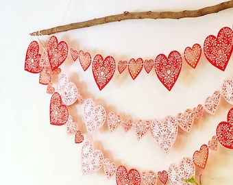 Printable DIY Heart Bunting | Pink n Red paper hearts wall decor party birthdays valentines anniversary | A4 n Letter size Instant download