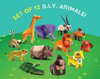 Set of 12 Printable DIY Mini Animal Paper Toys Educational Collectible Papercraft Endangered Species Conservation Save Wildlife pdf Letter
