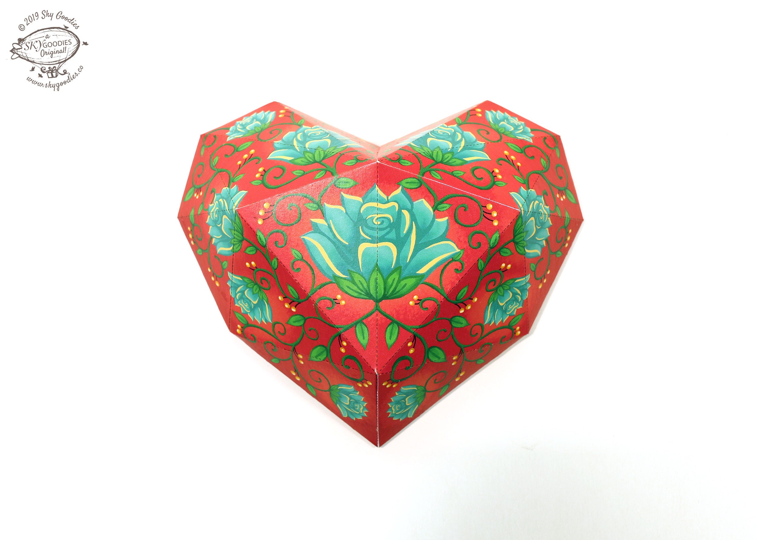 Valentines Day Gift: Printable DIY Paper Heart Red Floral 3D - Etsy