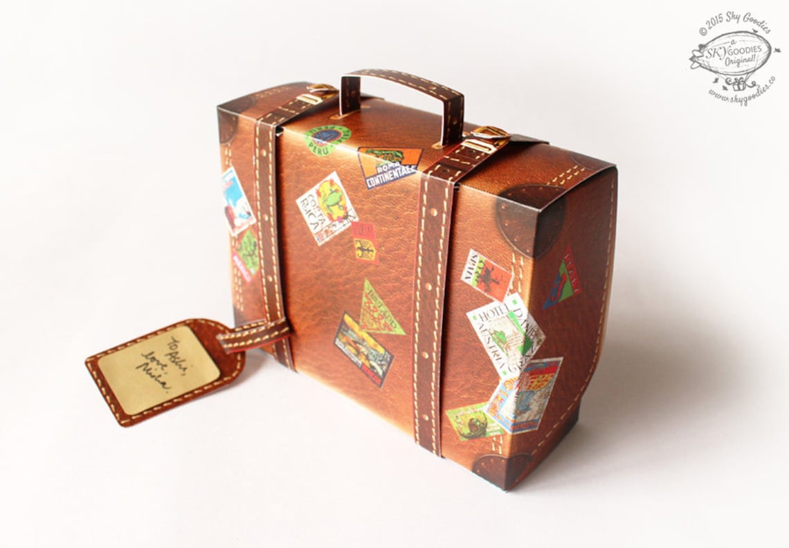 Physical Item Snap-fit Gift Box: Travel Suitcase Brown design | Etsy Gifts That Fit In A Suitcase