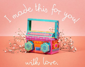 Colorful DIY Boombox Paper Craft Kit PINK | Valentine Miniature Gift Box | Eco-Friendly Mother's Day Handmade Gift | Paper Toy