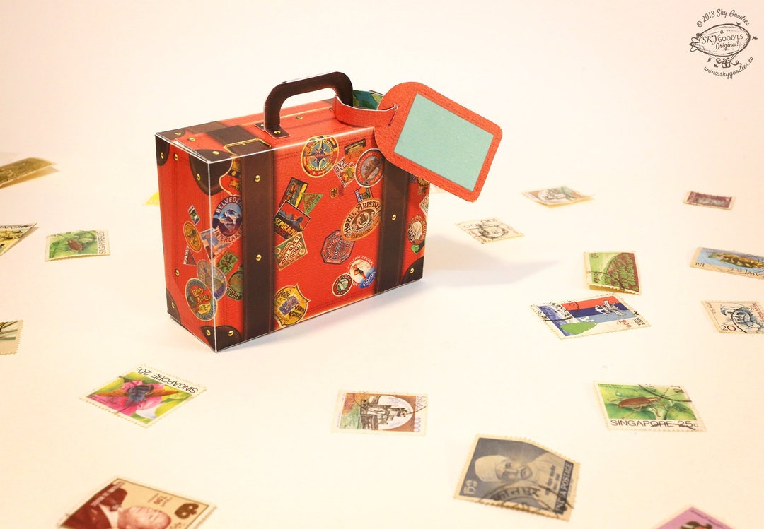 Printable DIY Travel Suitcase Paper Gift Box / Favor Box RED Leather