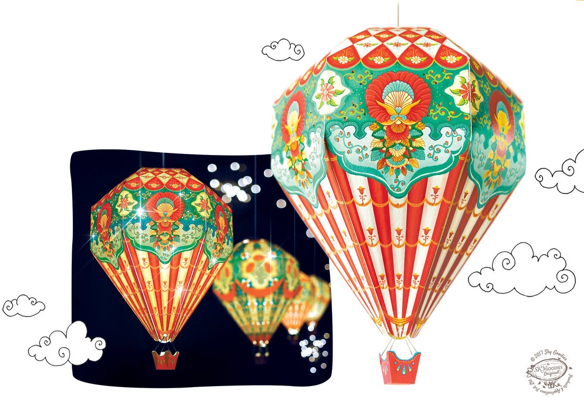 Big DIY Paper Hot Air Balloon Lamp Shade RED Physical Etsy Canada