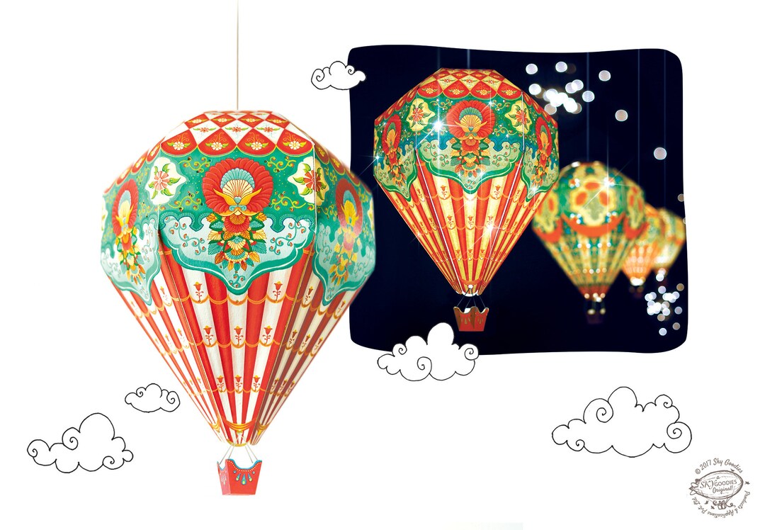 Small DIY Paper Hot Air Balloon Lamp Shade RED Precut Valentine's Day