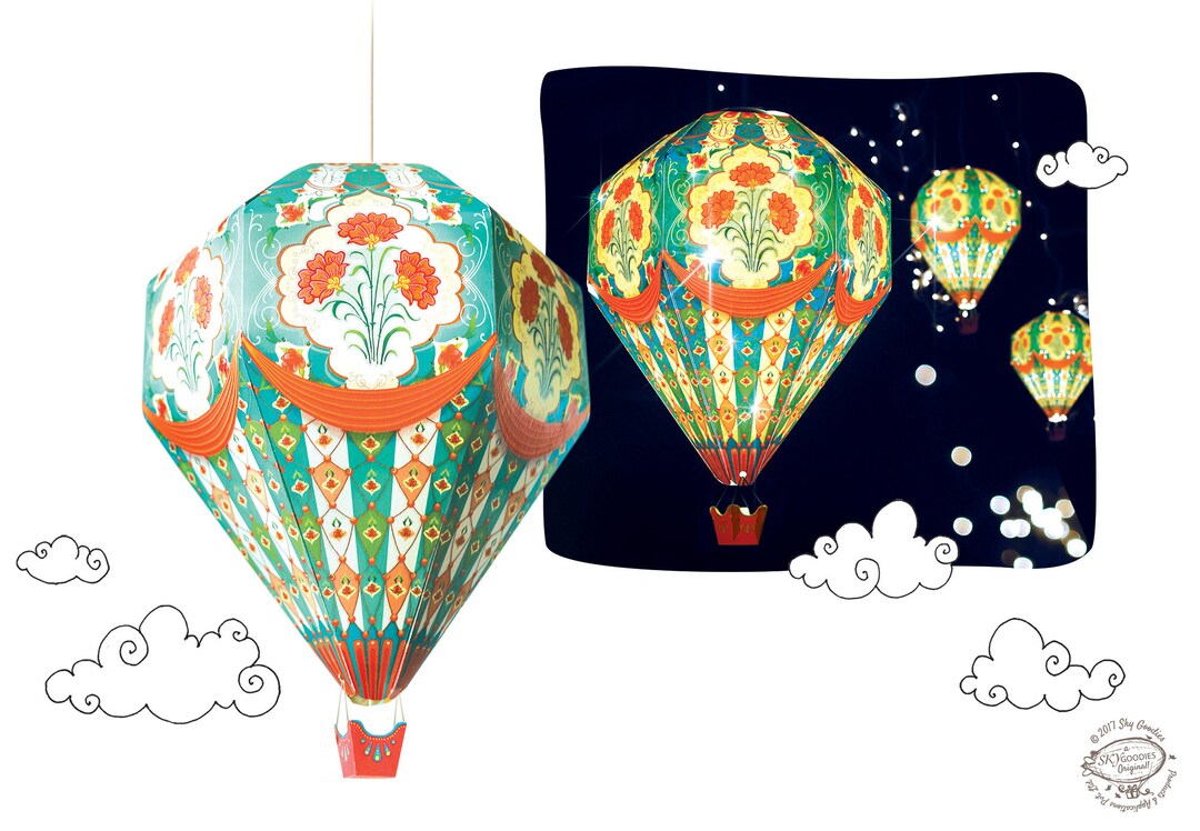 Small DIY Paper Hot Air Balloon Lamp Shade BLUE Precut DIY Craft Kit