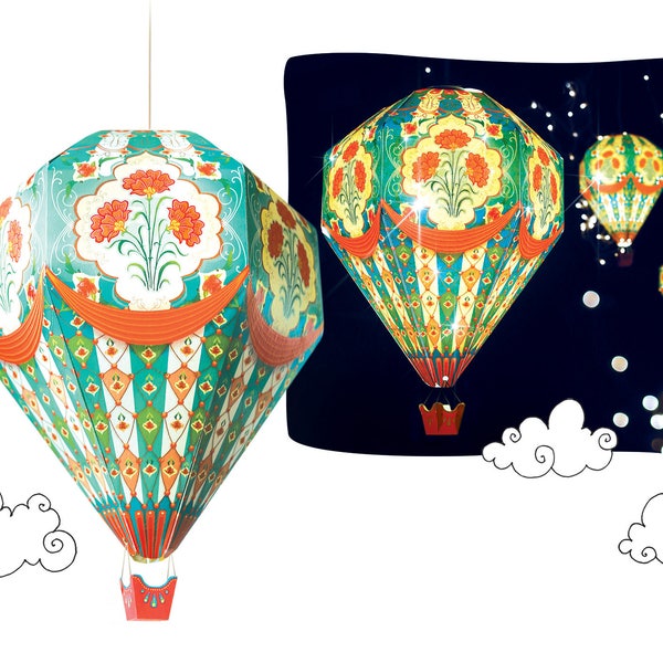 Small DIY Paper Mother's Day Hot Air Balloon Lamp Shade BLUE | Pre-cut Craft Kit | Kids Room or Nursery Decor | Magical Hanging Light