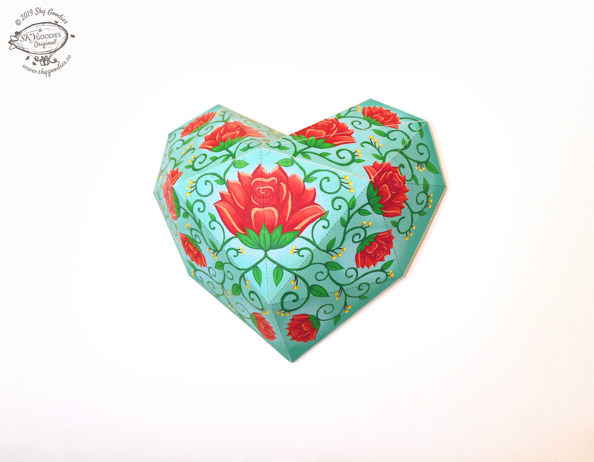 printable diy paper heart blue floral 3d papercraft etsy