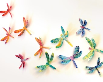 Set of 24 Colorful Paper Craft Dragonflies | Pre-cut home decor with sticky foam squares | Wall Art | Kids Nursery | Crafting | Scrapbooking