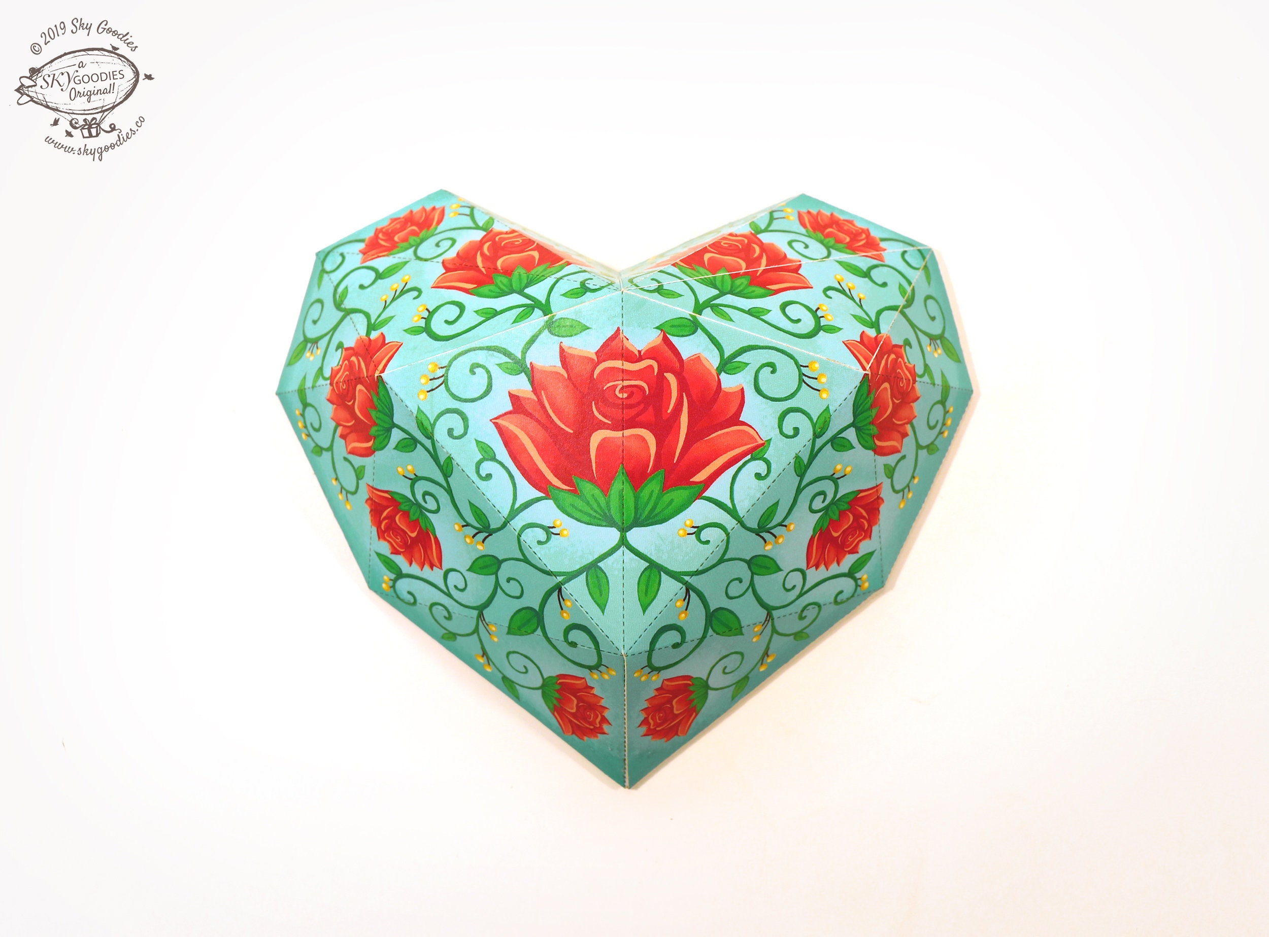 printable diy paper heart blue floral 3d papercraft etsy
