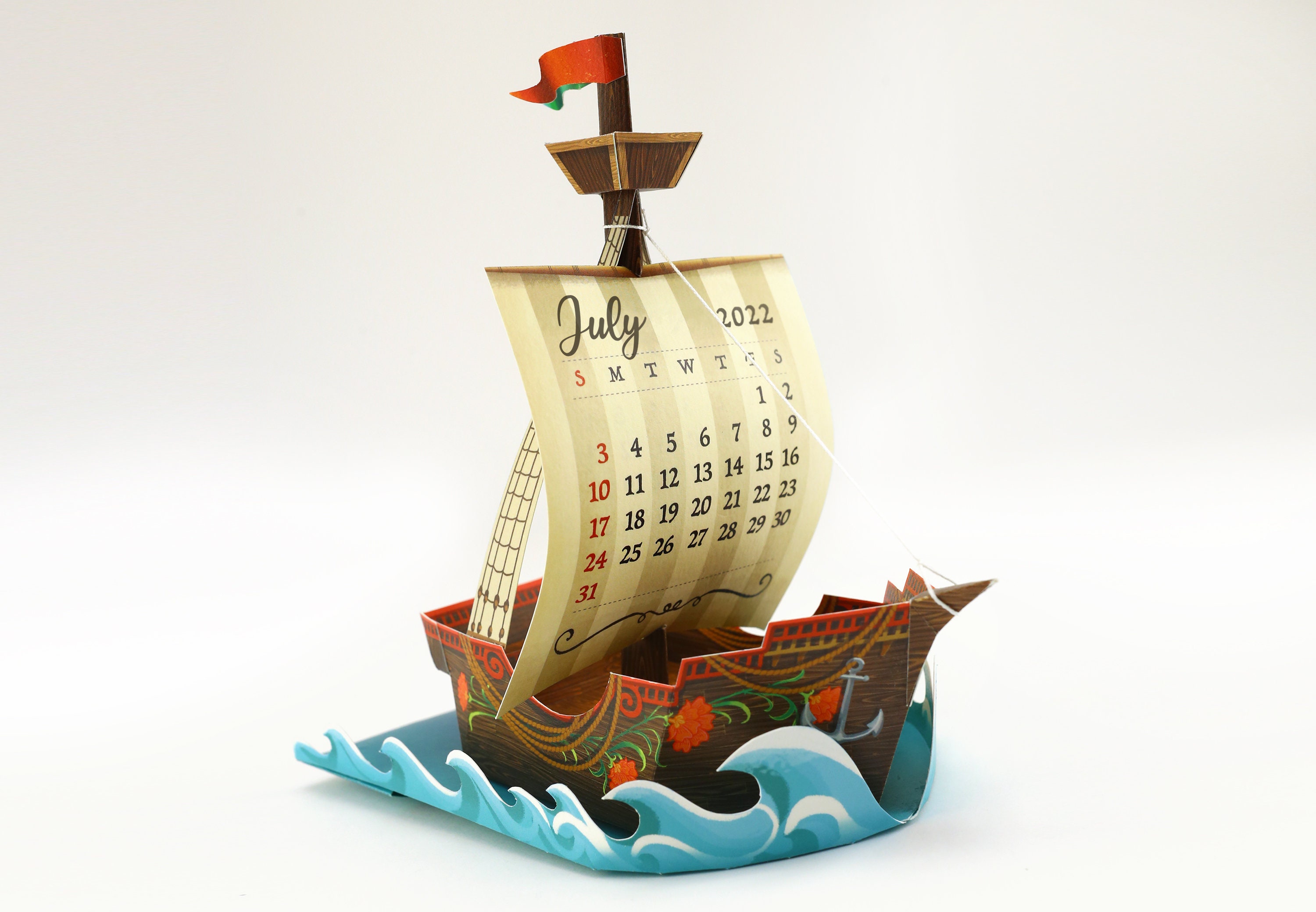 Printed 2023 And 2022 Diy Adventure Ship Paper Desk Calendar | Etsy