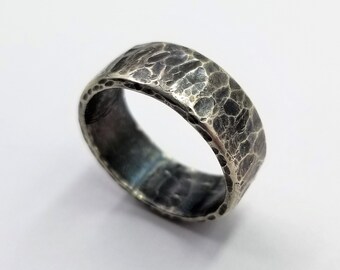 Sterling Silver Hammered Wedding Ring - Engravable / Hammered Ring / Wedding Band / Rustic Ring / Men's Ring / Men's Band / Men's Jewelry