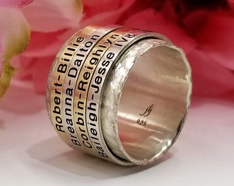 Spinner Ring - Meditation Rings - Spinning Ring - Fidget Rings - 4 Engraved Spinners / Gift for Her / Gift for Mom / Personalized Ring