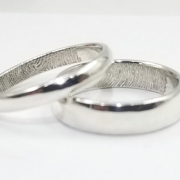 Fingerprint Wedding Set - Matching Wedding Bands - His and Hers Wedding Rings - Sterling Silver - Personalized Jewelry / Personalized Ring