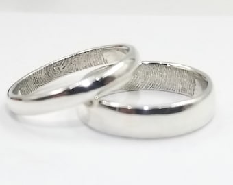 Fingerprint Wedding Set - Matching Wedding Bands - His and Hers Wedding Rings - Sterling Silver - Personalized Jewelry / Personalized Ring