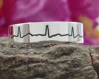 Heartbeat Ring - Heartbeat Band - Memorial Jewelry / Keepsake / Heart Ring / Heartbeat Font / Memorial Ring / Gift for Him / Gift for Her