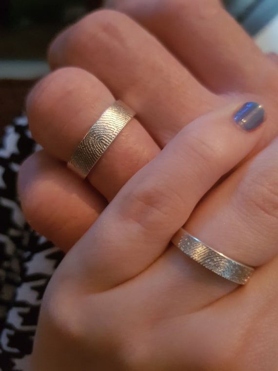 Fingerprint Rings Matching Wedding Set Wedding Rings Matching
