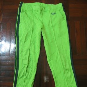 Vintage 1970s Onisuka Tiger Japan Green Retro Tracksuit Pants Ankle Zip Warm Up Pant Track Pants Bottoms Made in Japan L