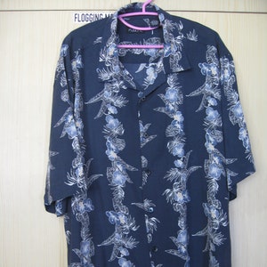Mens L Silk 100% Vintage 1990s Fusion Hawaiian Navy Blue Short - Etsy