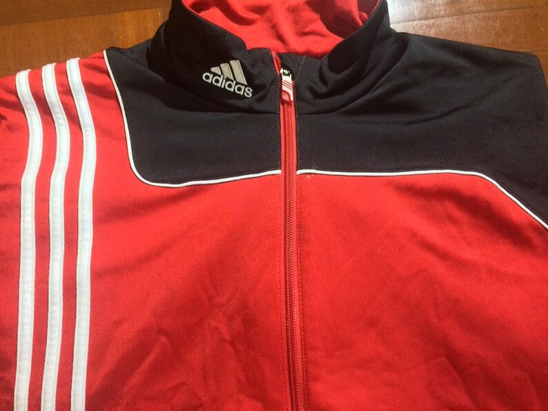 L Vintage ADIDAS Trefoil Red Black track suit tracksuit top track jacket sweat shirt pull over warm up full zip sweater Sportwear image 3