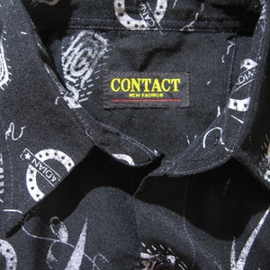 S Silk 1990s Vintage Black Allprint Canada Sleeved Polkadot Hawaiian shirt Leaf Floral Hawaii overprint Button blossom image 3