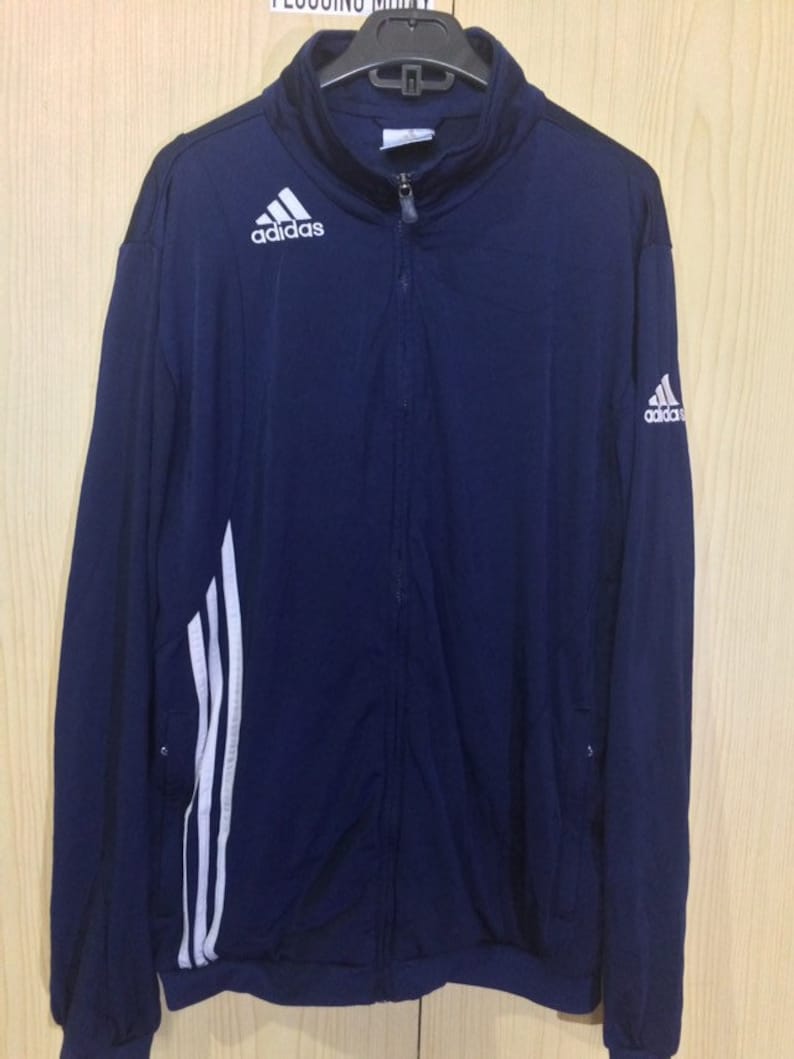 XL Vintage Adidas Navy Blue trefoil Retro track suit tracksuit top track jacket sweat shirt pull over warm up full zip sweater sport wear image 1