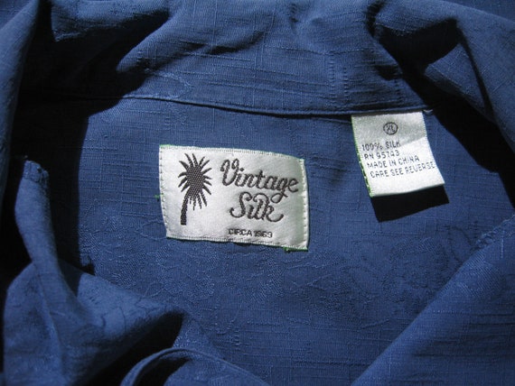 Mens XL Silk Vintage 1990s Waikiki Navy Blue Hawa… - image 3