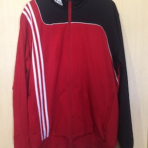 L Vintage ADIDAS Trefoil Red Black track suit tracksuit top track jacket sweat shirt pull over warm up full zip sweater Sportwear image 1