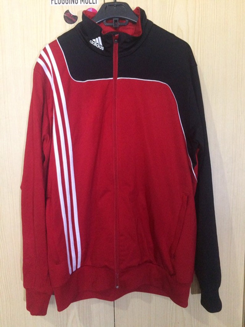 L Vintage ADIDAS Trefoil Red Black track suit tracksuit top track jacket sweat shirt pull over warm up full zip sweater Sportwear image 1