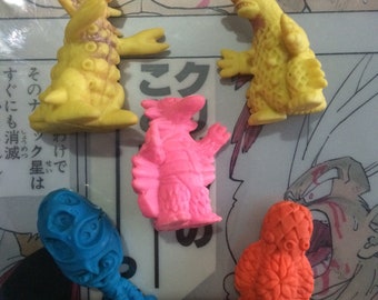 vintage des années 80 Japon Popy Ultraman Kaiju Monster Kinkeshi Jouets en caoutchouc M.U.S.C.L.E muscleman keshi Figure gomme jouets LOT de 5 rétro japonais