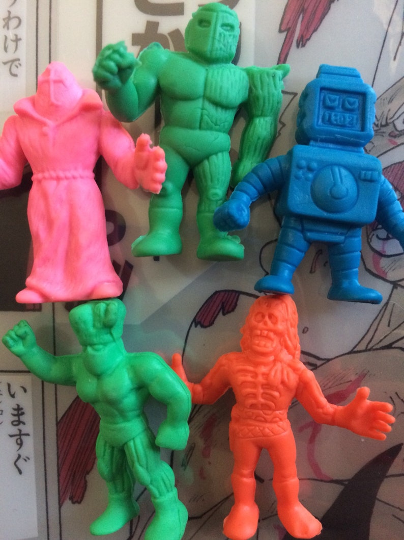 Vintage 80s Kinnikuman color micro keshi micro M.U.S.C.L.E Kinkeshi Rubber toys muscleman muscle men Bandai Figure keshigomu set LOT of 5