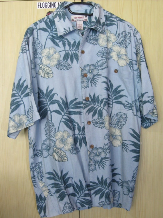Mens M Vintage 1980s Summa Hawaiin Shirt Flower Blue Aloha | Etsy