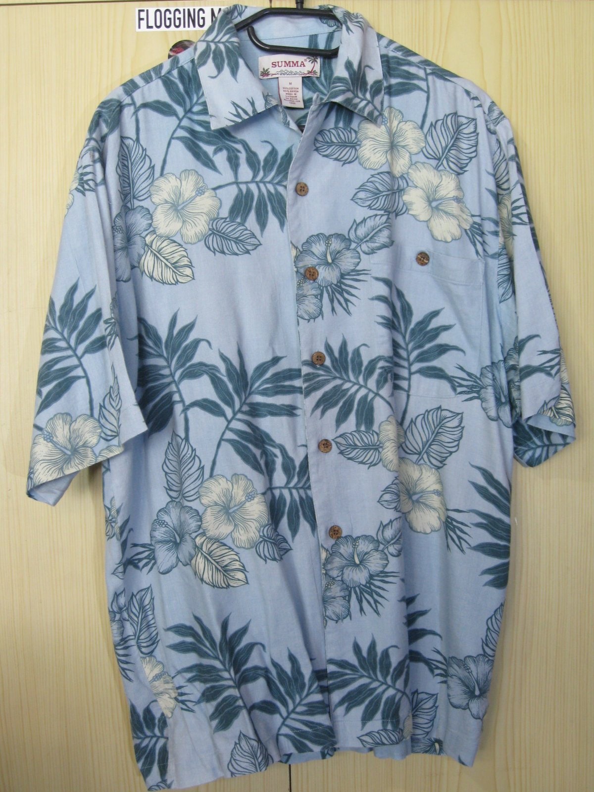 Mens M Vintage 1980s Summa Hawaiin Shirt Flower Blue Aloha Girl Beach ...