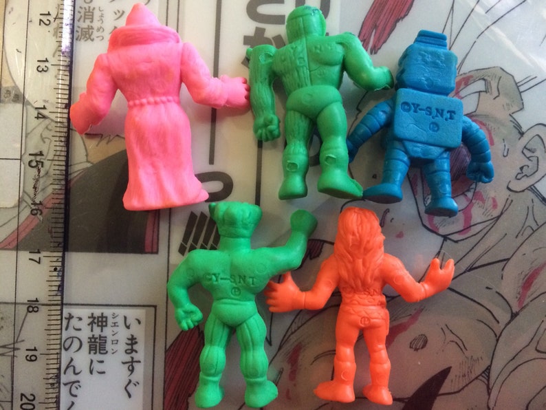 Vintage 80s Kinnikuman color micro keshi micro M.U.S.C.L.E Kinkeshi Rubber toys muscleman muscle men Bandai Figure keshigomu set LOT of 5