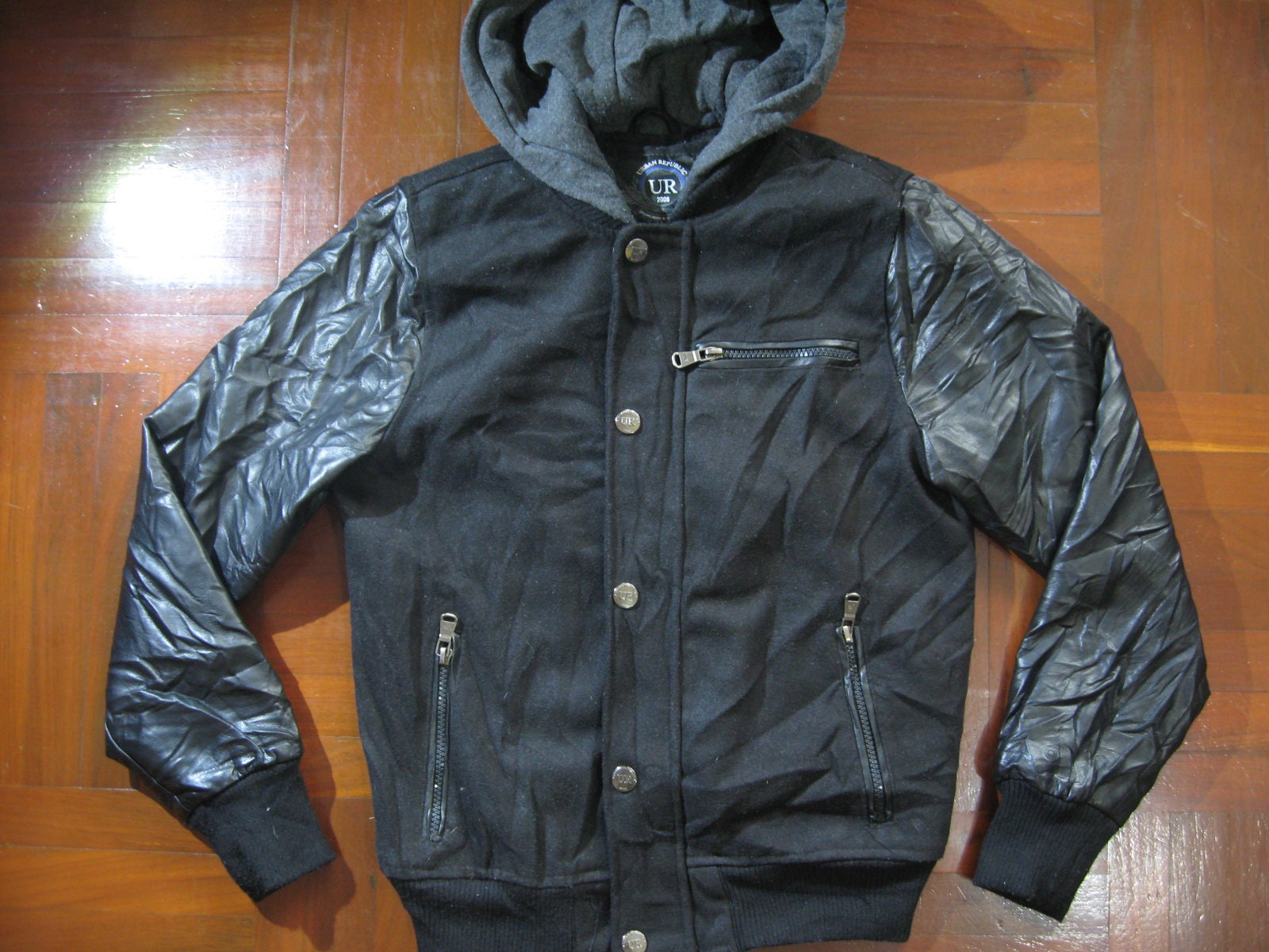 ジャケット・アウター 80s Black all leather stadium jacket s-l400.jpg