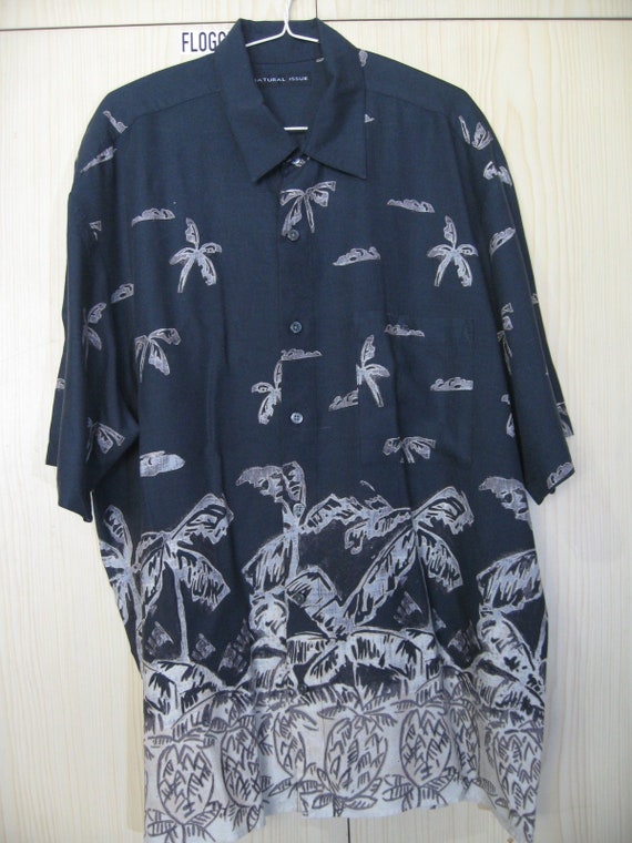 L Rayon Silk 1980s Vintage Natural Issue Black Hawaiian