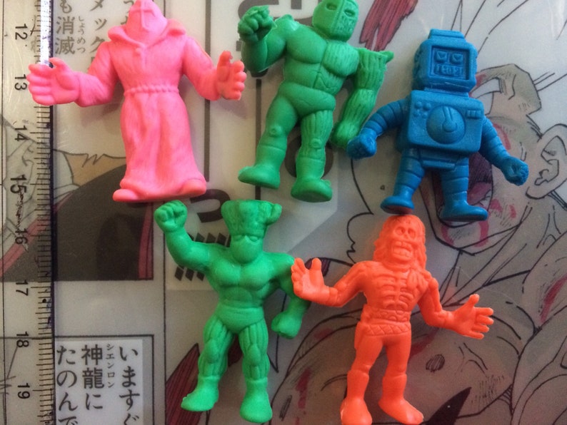Vintage 80s Kinnikuman color micro keshi micro M.U.S.C.L.E  Kinkeshi Rubber toys muscleman muscle men Bandai Figure keshigomu set LOT of 5