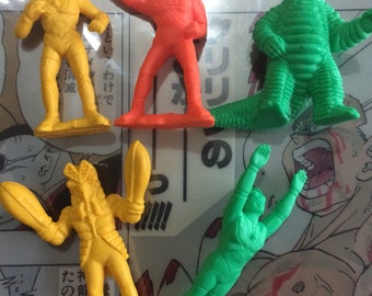 Vintage 80s Japan Popy Ultraman Kaiju Monster Kinkeshi Rubber toys M.U.S.C.L.E muscleman keshi Figure eraser toys LOT of 5 japanese retro