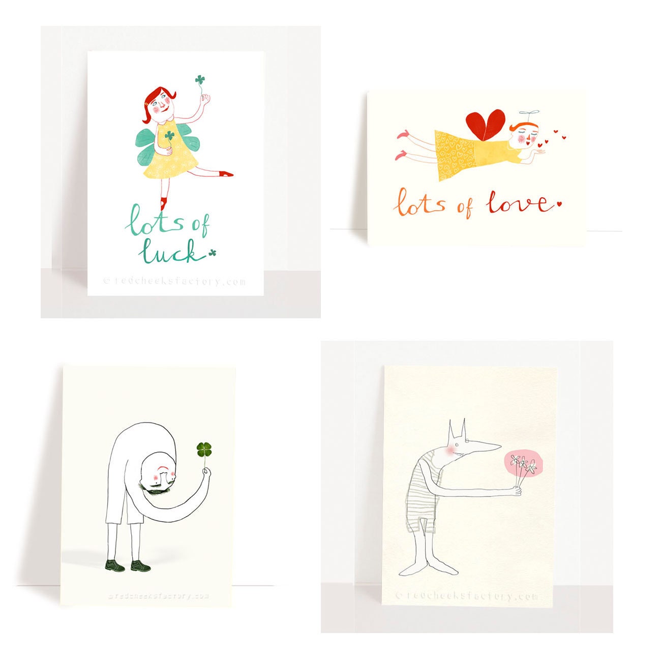 Set of 4 Luck and Love Postcards Lucky Greeting Cards Good - Etsy New ...