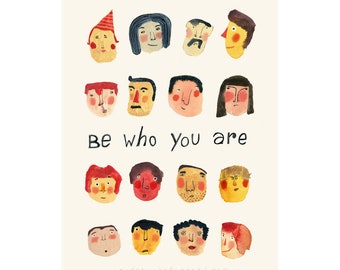 Mini poster 'Be Who You Are' - A4 poster - positive quote - digital print - handlettering - positive wall art - optimistic art print