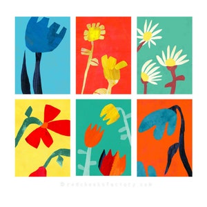 Set van 6 bloemenkaarten - Bloemenkaarten - bloemenkaarten - kleurrijke bloemen - bloemenkaartenset - kleurrijke kunst
