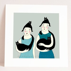 giclee print - women with cats -  cat art print - illustration with cats -   cat wall art - cats - print for cat lovers - friends with cats