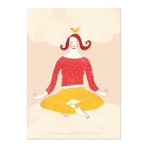 Mini poster 'Meditation' A4 poster mindfulness digital print girl in meditation positive wall art peaceful art print image 1