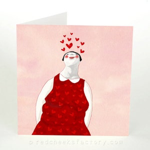 postcard  - in love - valentine - love illustration - love greeting card - red - heart - woman in love - hearts -  lover -  dream