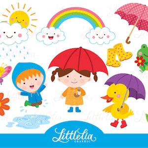 Rainy day - Spring puddle - Rainbow clipart - 15085
