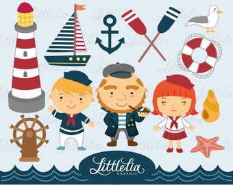 Let's sail the sea with sailors clipart set/ instant download - 13013
