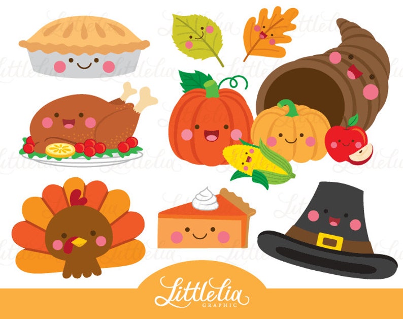 Kawaii de acción de gracias thanksgiving clipart 16091 | Etsy